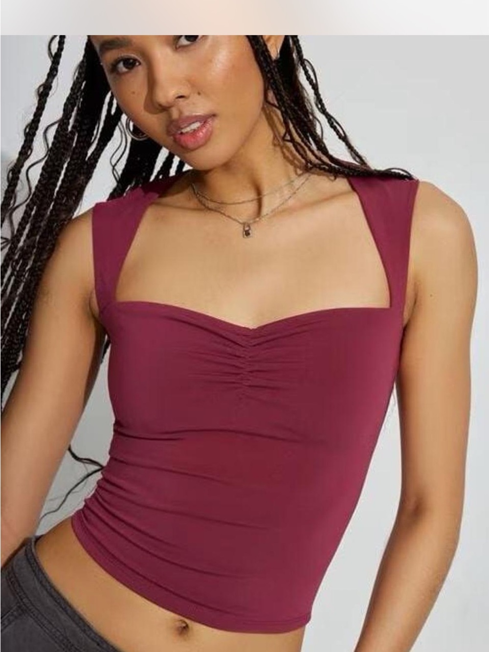 Garage plum red rushed square neck top x-small new with tags